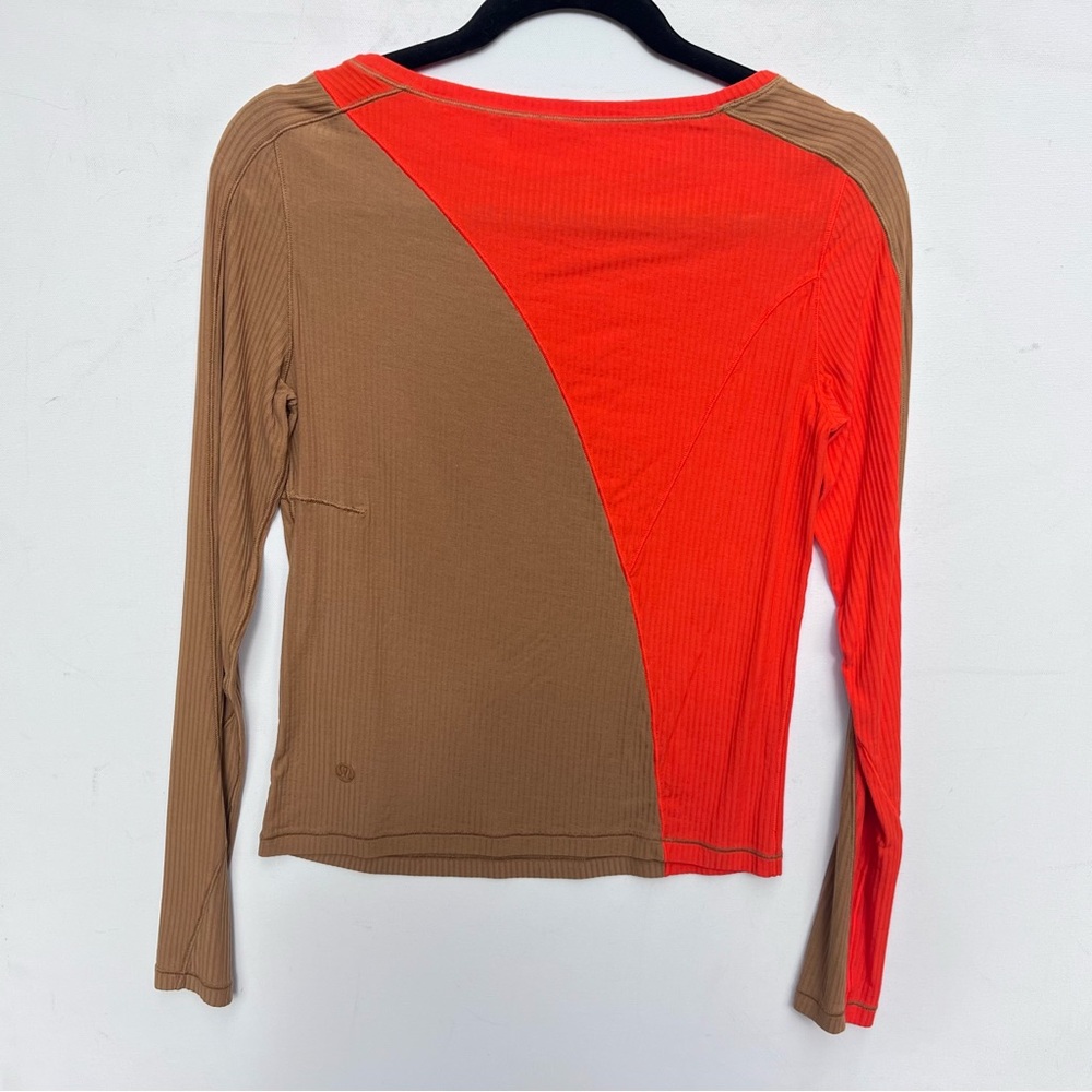 Lululemon Asymmetrical Ribbed Cotton Long-Sleeve Shirt 4 6 Beige Solar Orange S - Picture 4 of 8